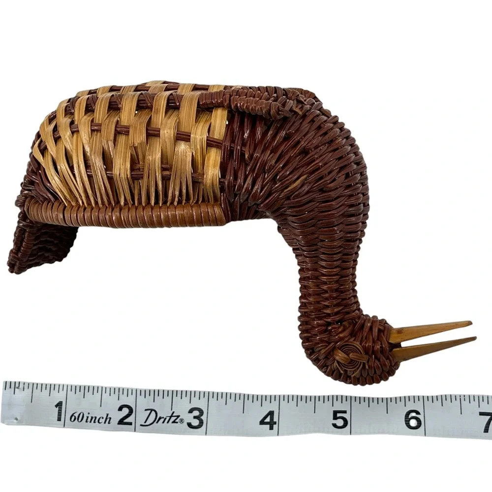 Vintage Wicker Duck Basket Two Tone Brown Woven Rattan Bird Figurine Decor
